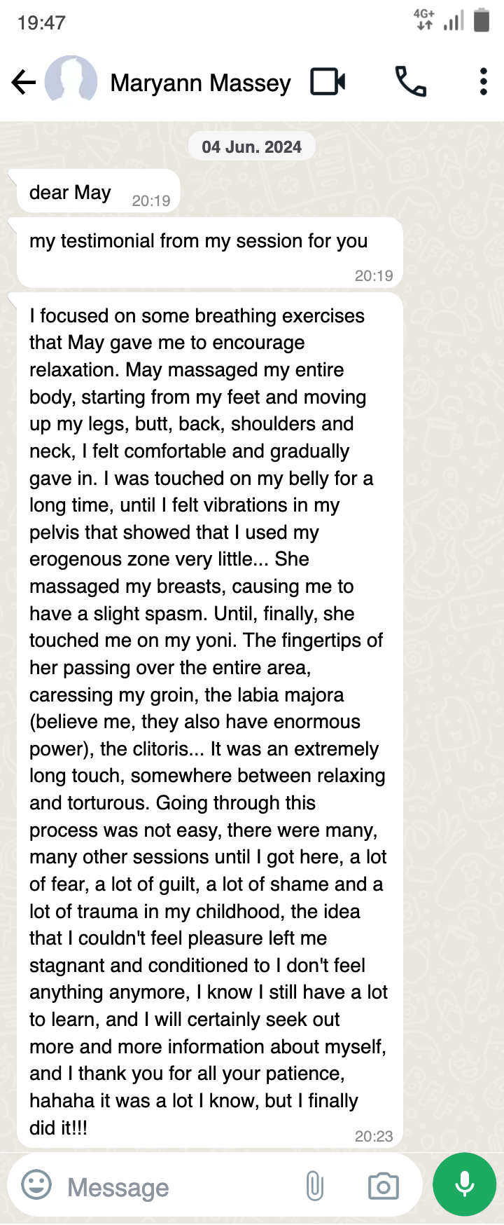 Tantra Massage May Gonzalez Testimonial