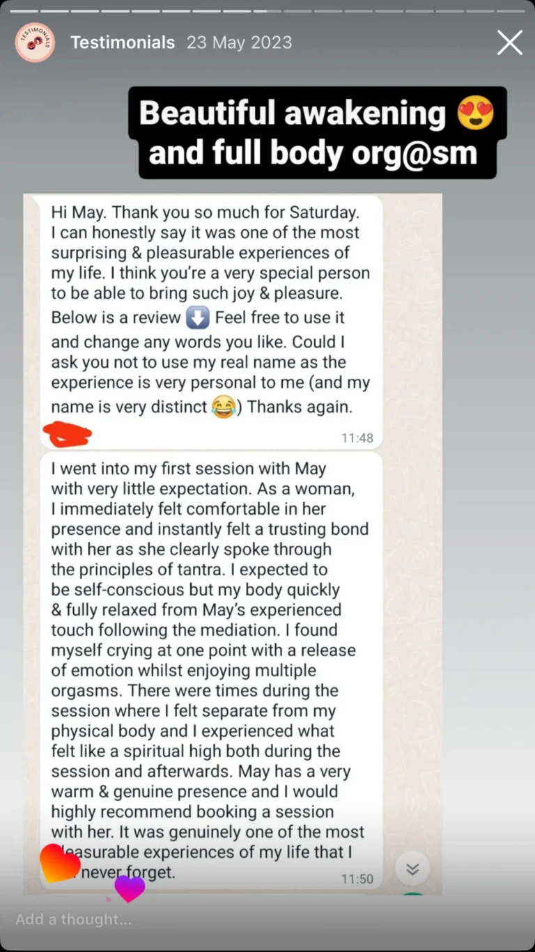 Tantra Massage May Gonzalez Testimonial