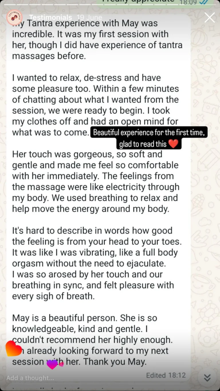 Tantra Massage May Gonzalez Testimonial
