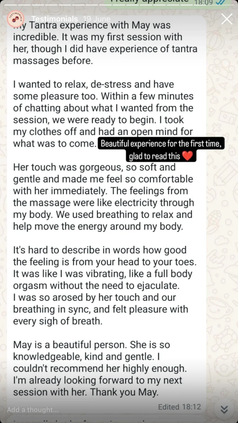 Tantra Massage May Gonzalez Testimonial