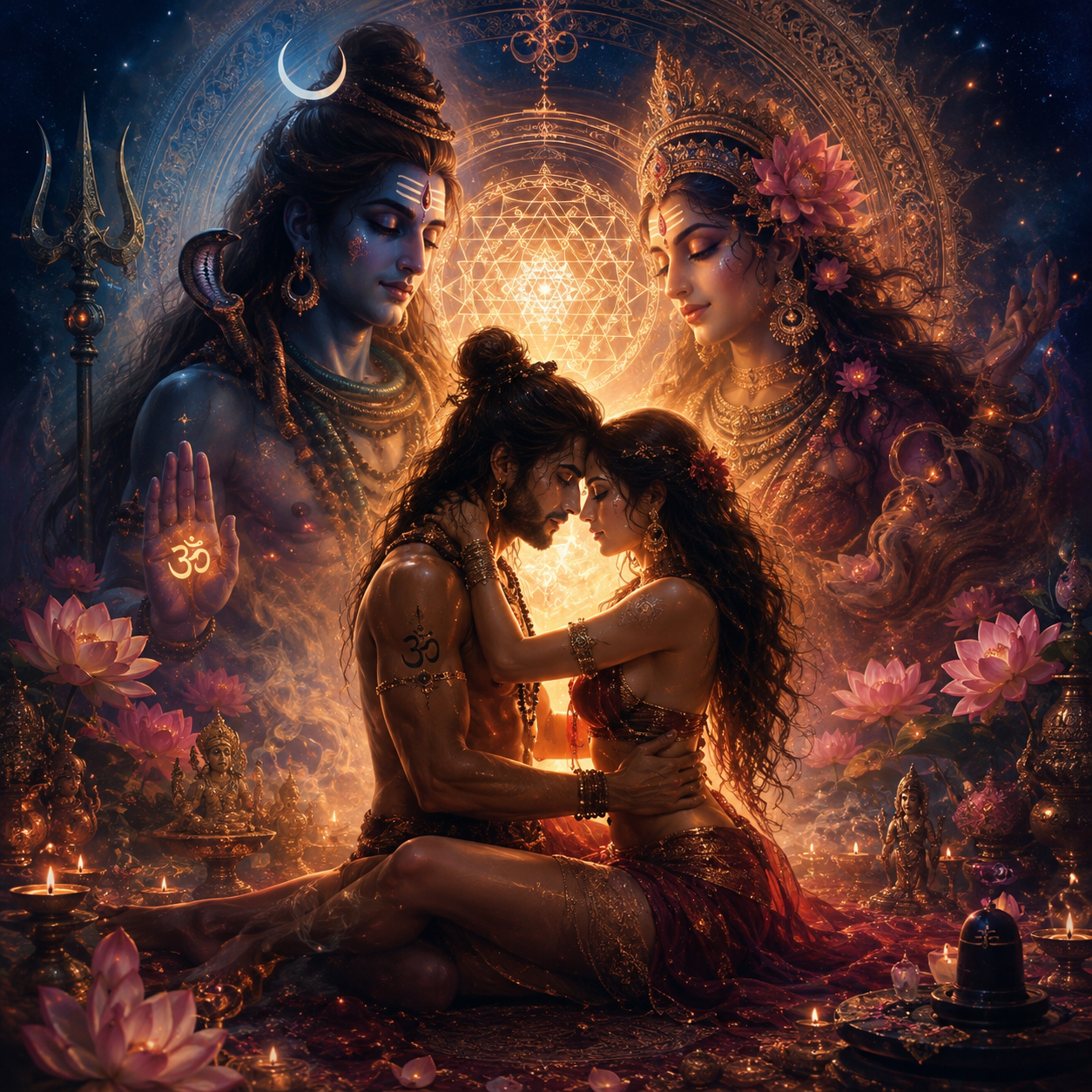 Couple exploring conscious intimacy and connection