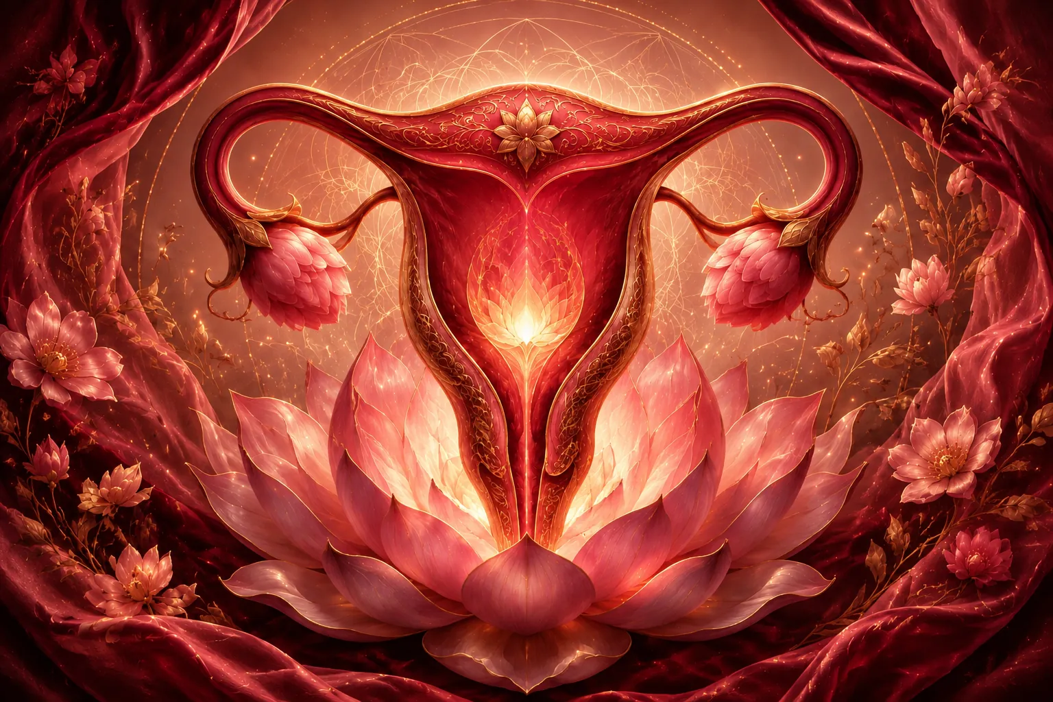 Floral womb artwork symbolising feminine cycles and embodied wisdom